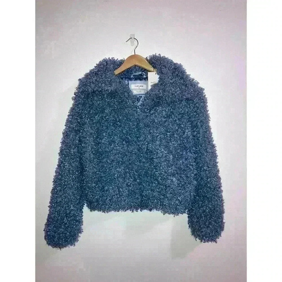 NOIZE Kelly Faux Fur Jacket Blue Cozy Collared Teddy Jacket Size S - Picture 2 of 12